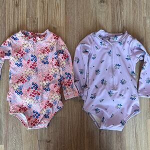 Cotton On Baby Girl Swimsuits 6-12 month One Piece Long Sleeve Ruffle Butt Qty 2